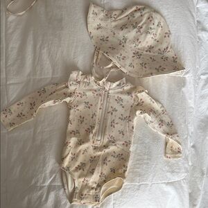 Quincy Mae 3-6 months swimsuit rash guard and matching hat